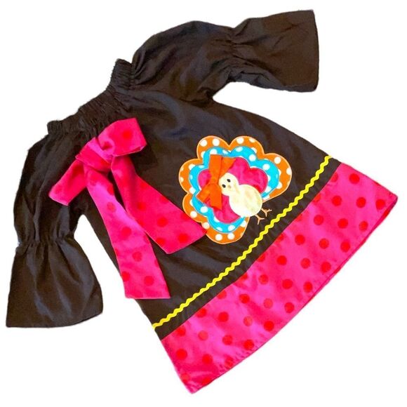 Other - Adorable Pink/Brown Peasant Dress w/Appliquéd Turkey Size XS 18-24m *
